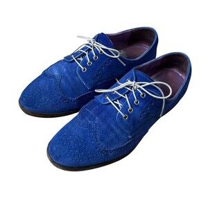 Vintage Hush Puppies Womens Blue Suede Shoes  Size 8  Wing Tip Oxfords  Resoled